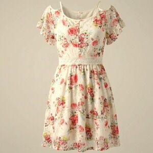 Disney Beauty and the Beast Floral Lace‎ Cold Shoulder Dress Women M